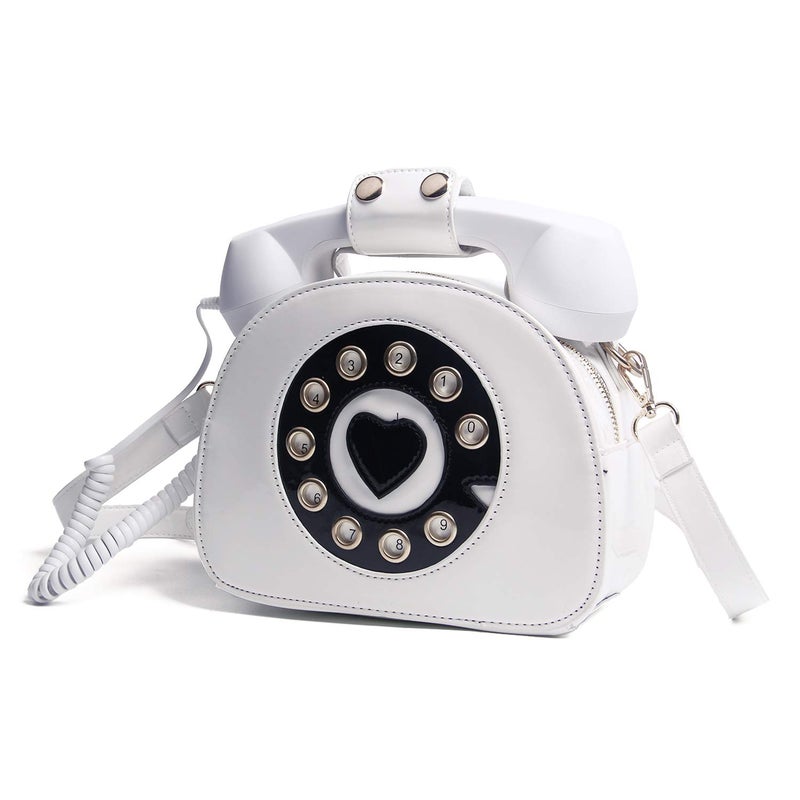 Oweisong Fun Telephone Purse for Women Novelty Phone Tote Handbags Top Handle Shoulder Crossbdoy Bag White - Image 1